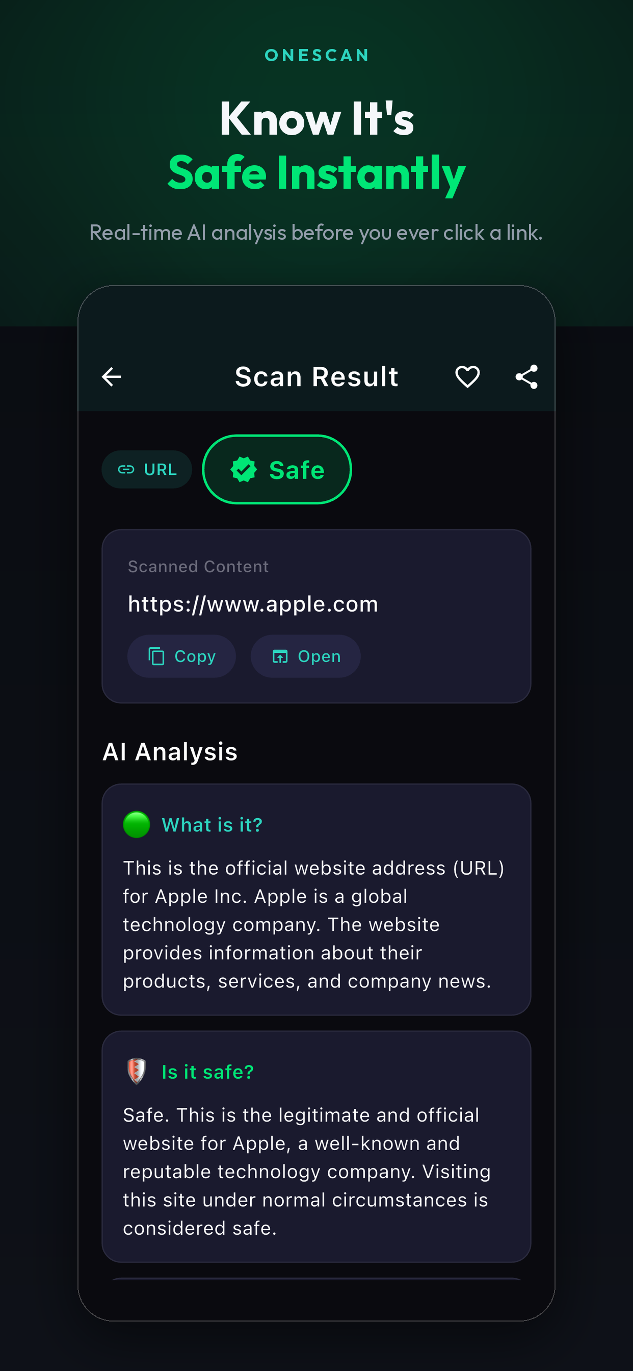 OneScan AI analysis app screenshot