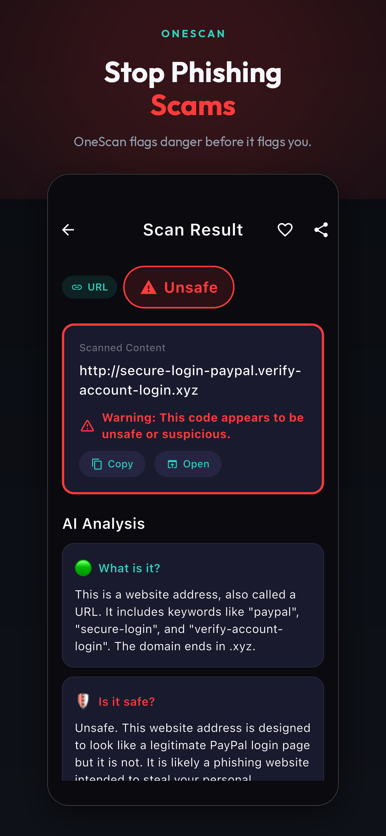 OneScan scan results app screenshot